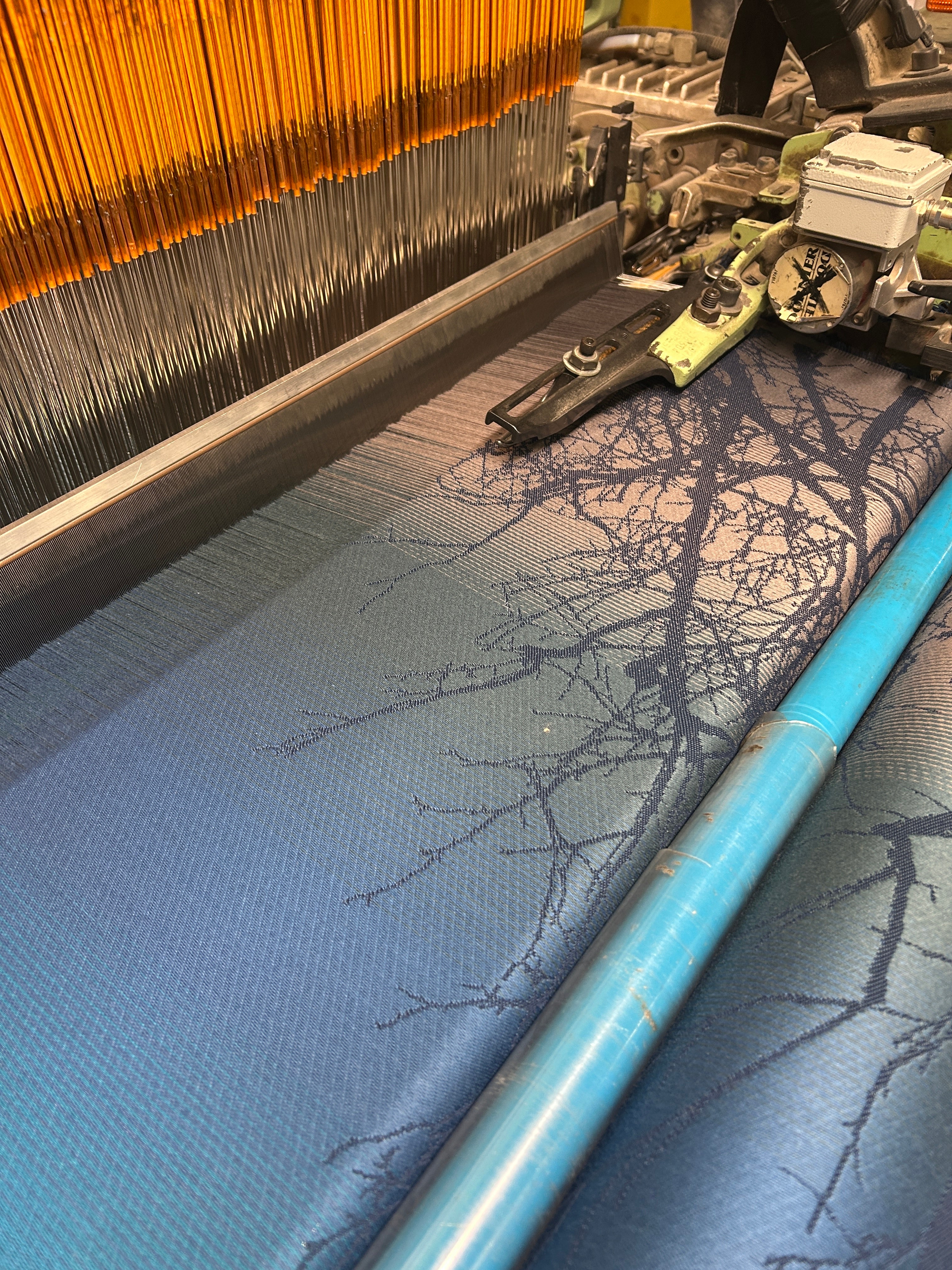 Wildwood Reflection - Mill Mock Up Photos -  TEAL Grad Wildwood with Blue/Grey Organic Cotton Weft - Preorder items now!